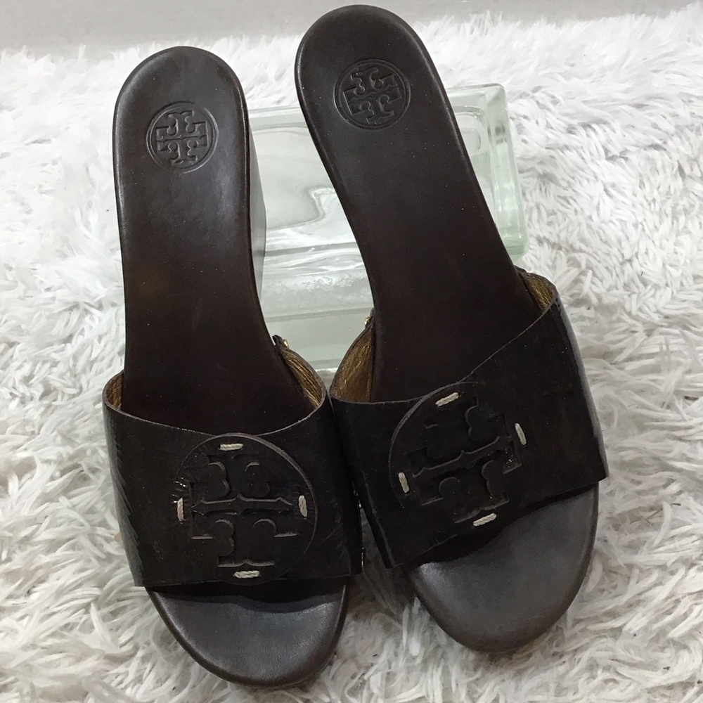 Tory Burch Patti dark brown patent leather platform mules 10